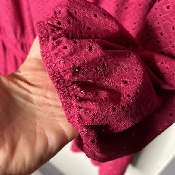 LANE BRYANT Pink Eyelet 3/4 Sleeve Square Neck Top Size 18/20 - Picture 7 of 16